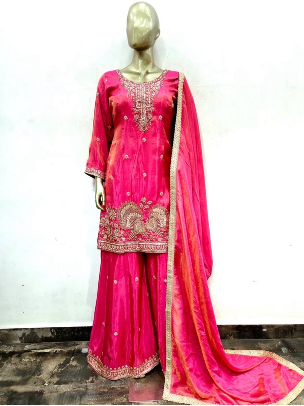 Embroidered Pink fendi silk Traditional Salwar Kameez Set with Dupatta